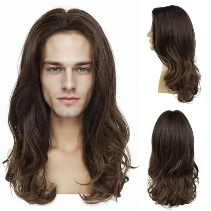 Perucas Compre Peruca Masculina Sintética Longa Encaracolada Castanh | Loja dos Cabelos