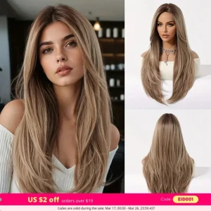 Perucas Compre Peruca Longa Reta com Camadas – Ombre Loira, Parte Ce | Loja dos Cabelos