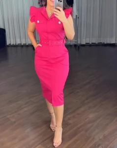 Vestidos de Cerimónia Vestido Curto Feminino de Verão com Decote em V, Cintura Marcada e Saia Plissada – Elegante e Sexy com Manga Curta | Loja dos Cabelos