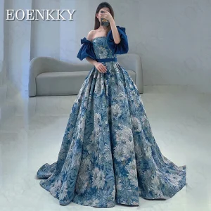 Vestidos de Cerimónia Compre Vestido de Baile Longo Azul com Estampa Floral Luxuos | Loja dos Cabelos