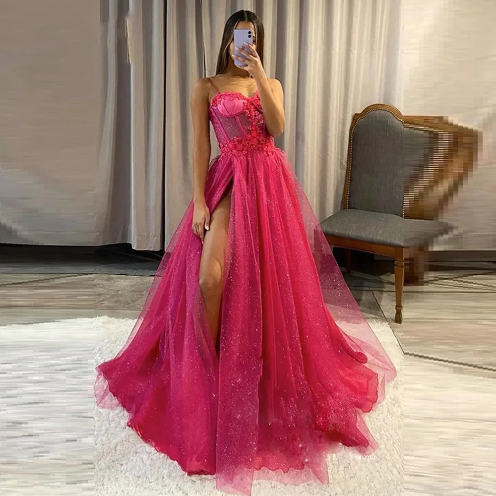 kf-S0ead5af3d0404f3691dc7d7cb7ff27983-Vestido-brilhante-de-tule-Decote-em-V-Sem-al-as-A-Line-fenda-lateral-alta-vestido