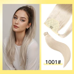 Rabo de Cavalo Extensão de Cabelo Humano Loiro Liso com Presilha – Rabo de Cavalo Encapado 100% Remy Natural | Loja dos Cabelos
