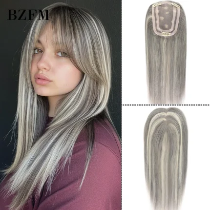 Perucas Compre Topper de Cabelo Humano Liso 14 Polegadas com Mechas | Loja dos Cabelos