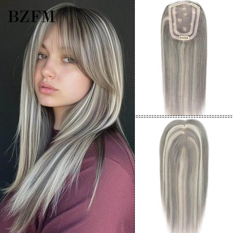 Perucas Compre Topper de Cabelo Humano Liso 14 Polegadas com Mechas | Loja dos Cabelos