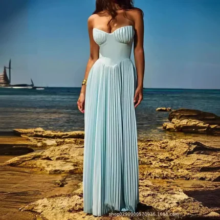 Vestidos de Cerimónia Compre Vestido Longo Plissado Feminino Sem Alças – Estilo Co | Loja dos Cabelos