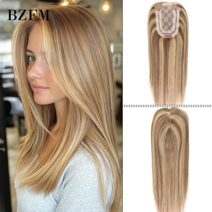Perucas Topper Capilar Feminino de Cabelo Humano Liso 14 Polegadas com Base Mono e Presilha – Volume e Acabamento Natural Colorido Piano 4P27 | Loja dos Cabelos
