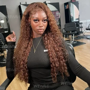 Perucas Peruca Frontal de Cabelo Humano Cacheado Castanho Chocolate 13×4 ou 13×6 HD com Lace e Volume Natural para Mulheres | Loja dos Cabelos