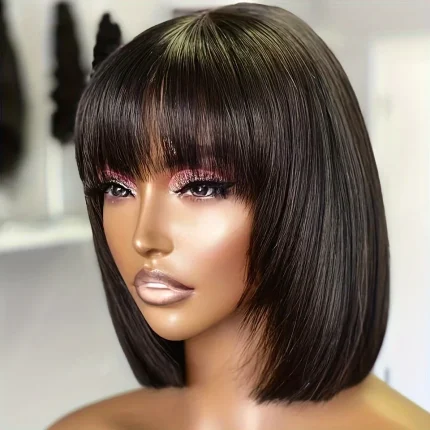 Perucas Compre Peruca Bob Curta Reta com Franja de Cabelo Humano | Loja dos Cabelos