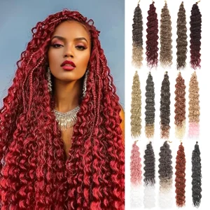 Extensões de cabelo Sintético Extensões de Cabelo Sintético Cacheado 30” – Tranças de Crochê com Onda de Água Boêmia Macia | Loja dos Cabelos