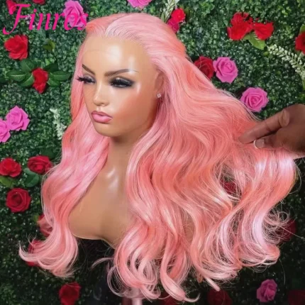 Perucas Peruca Frontal de Cabelo Humano Rosa Claro com Ondas – Tela Transparente HD 13×4, Alta Densidade 180% | Loja dos Cabelos