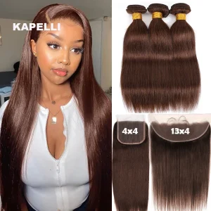 Extensões de cabelo Natural Compre Pacotes de Cabelo Humano Liso Castanho com Fechamento | Loja dos Cabelos