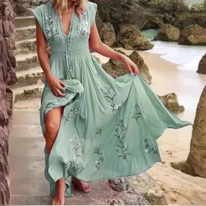 Vestidos de Cerimónia Compre Vestido Maxi Feminino Boho Estampado de Verão – Decot | Loja dos Cabelos