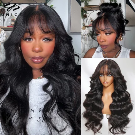 Perucas Peruca Sem Cola com Franja 7×5 Unice – Cabelo Humano Ondulado Solto, Pré-Cortado e Pré-Descolorido, Lace Front Pré-Arrancada | Loja dos Cabelos