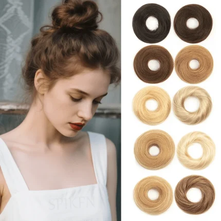 Extensões de cabelo Natural Coque Bagunçado com Elástico para Mulheres – Aplique Donut com Cabelo Humano Liso para Updo e Rabo de Cavalo | Loja dos Cabelos