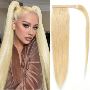 Rabo de Cavalo Rabo de Cavalo Loiro Liso com Cabelo Humano Natural Seda, Encapado com Fita Mágica, 20 a 60 cm – Cor #613 | Loja dos Cabelos