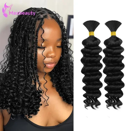Extensões de cabelo Natural Extensões de Cabelo Humano Virgem Brasileiro Onda Profunda 10A para Tranças Boho Sem Nós Micro Tranças | Loja dos Cabelos