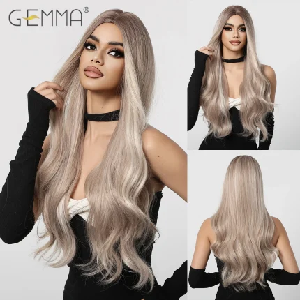 Perucas Peruca Sintética Longa Ondulada Castanho, Cinza e Loiro – Cabelo Natural Resistente ao Calor para Mulheres e Cosplay | Loja dos Cabelos