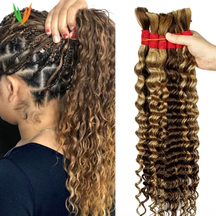 Extensões de cabelo Natural Extensões de Cabelo Humano Castanho Mel Onda Profunda para Tranças Boho 100g Brasileiro Virgem | Loja dos Cabelos