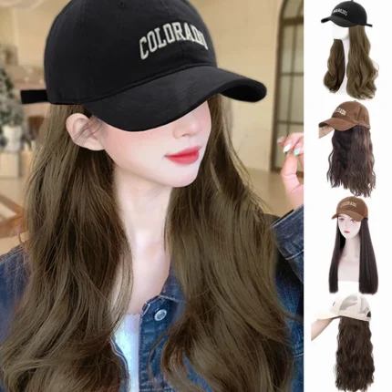 Perucas Peruca Sintética Longa Ondulada com Boné Preto Estilo Natural Feminino Ajustável | Loja dos Cabelos