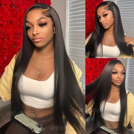 Perucas Peruca Frontal de Renda HD 13×6 Transparente – Cabelo Humano 100%, Liso Tipo Osso, 30 a 40 Polegadas, Alta Densidade 250%, Pré-Arrancada, para Mulheres | Loja dos Cabelos
