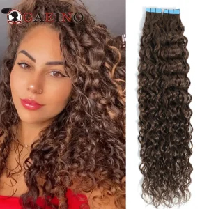 Extensões de cabelo Natural Extensões de Cabelo Humano com Fita Adesiva – Onda Natural, Castanho Escuro 2#, 2g por Mecha | Loja dos Cabelos