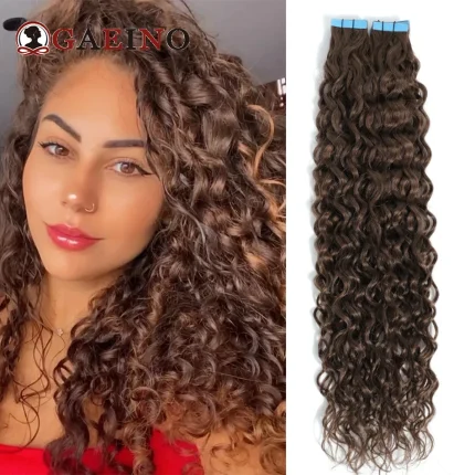 Extensões de cabelo Natural Extensões de Cabelo Humano com Fita Adesiva – Onda Natural, Castanho Escuro 2#, 2g por Mecha | Loja dos Cabelos