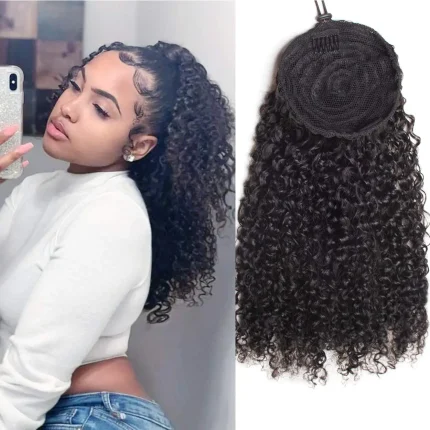 Rabo de Cavalo Rabo de Cavalo com Cabelo Humano Encaracolado Kinky – 100% Brasileiro Virgem, Textura 12A, com Clipe | Loja dos Cabelos