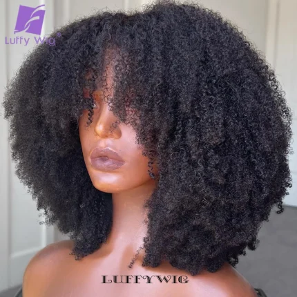 Perucas Peruca Afro Curly com Franja – Cabelo Humano 4B/4C, Curto Bob, Alta Densidade, Modelo Natural Brasileiro | Loja dos Cabelos