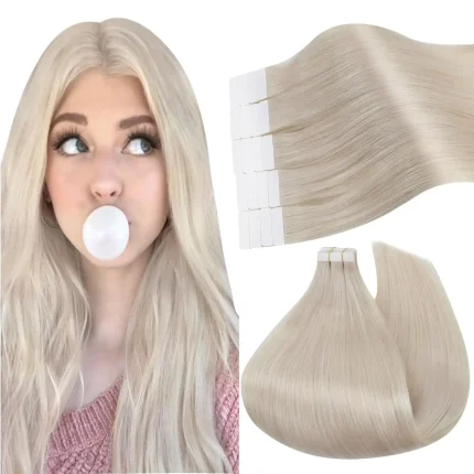 Extensões de cabelo Natural Extensões de Cabelo Humano com Fita Adesiva Remy Loira Platina Invisível para Mulheres | Loja dos Cabelos