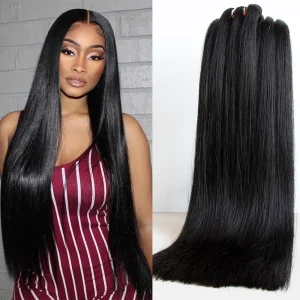 Extensões de cabelo Natural Feixes de Cabelo Humano Vietnamita Virgem 100% – Pacote Super Duplo, Reto, Extensões com Pontas Grossas, 16 peças | Loja dos Cabelos