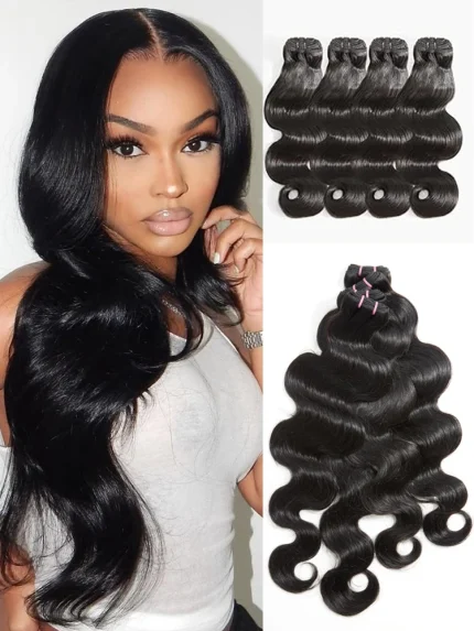 Extensões de cabelo Natural Extensões de Cabelo Humano Virgem Brasileiro Onda do Corpo 100% Natural Não Processado 4 Pacotes 26 Polegadas | Loja dos Cabelos