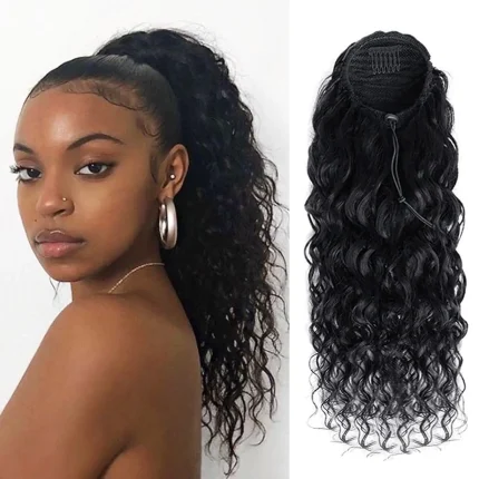 Rabo de Cavalo Rabo de Cavalo com Cabelo Humano Brasileiro Natural Preto – Onda de Água Profunda, 100% Real, com Clipe | Loja dos Cabelos