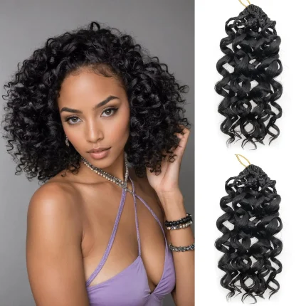 Extensões de cabelo Sintético Cabelo de Crochê Curto Encaracolado Gogo Curl com Onda de Água Pré-Laçada para Mulheres | Loja dos Cabelos
