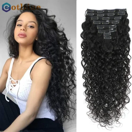 Extensões de cabelo Natural Extensões de Cabelo Humano Brasileiro Remy com Presilha Onda de Água – 8 Peças, 120g, Cor Natural, 20 a 60cm | Loja dos Cabelos