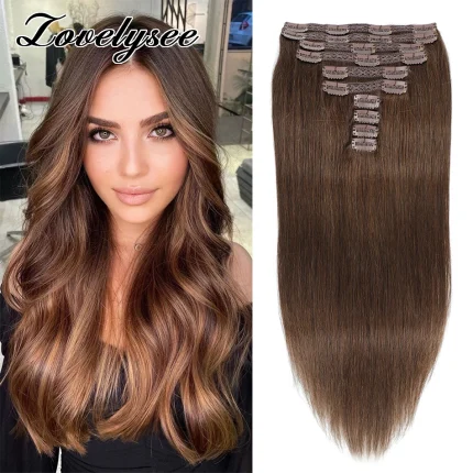 Extensões de cabelo Natural Extensão de Cabelo Humano Liso Natural Remy com Clipe – 160g ou 200g, Cabelo Brasileiro, 10 Peças por Conjunto | Loja dos Cabelos