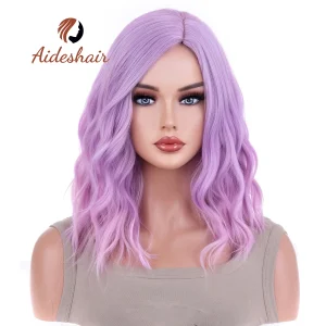 Perucas Peruca Sintética Curta Ombre com Franja – Estilo Bob Ondulado Branco Natural, Resistente ao Calor, para Cosplay e Lolita | Loja dos Cabelos