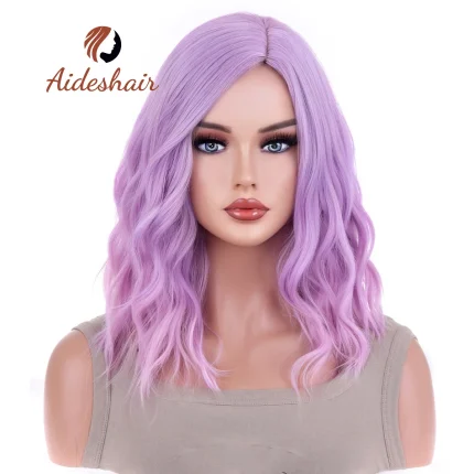 Perucas Peruca Sintética Curta Ombre com Franja – Estilo Bob Ondulado Branco Natural, Resistente ao Calor, para Cosplay e Lolita | Loja dos Cabelos