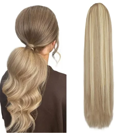 Rabo de Cavalo Rabo de Cavalo Longo Loiro com Mechas P8/613 – Extensão de Cabelo Humano 100% Natural, Liso, com Clipe e Cordão (120g) | Loja dos Cabelos