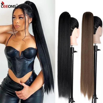 Rabo de Cavalo Extensão de Rabo de Cavalo Sintético Feminino 85cm 33 Polegadas Longo Liso com Presilha | Loja dos Cabelos
