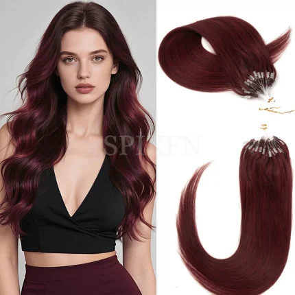 Extensões de cabelo Natural Extensões de Cabelo Humano com Micro Laço Borgonha, Preto, Castanho e Loiro 30cm a 50cm | Loja dos Cabelos
