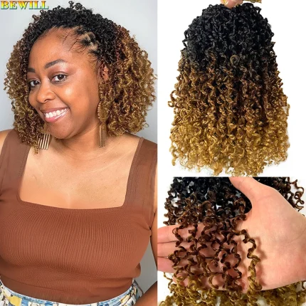 Extensões de cabelo Sintético Extensões de Cabelo de Crochê Yaky Twist 20cm Pré-Torcido Ombré Preto, Castanho, Gengibre e Borgonha com Mini Tranças Cacheadas Finas | Loja dos Cabelos