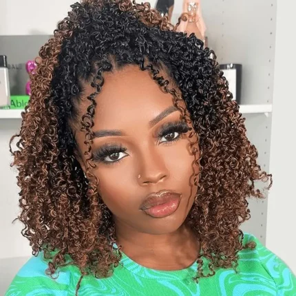 Extensões de cabelo Sintético Cabelo Sintético de Crochê Yanky Twist Ombre Marrom com Pontas Cacheadas para Mulheres Negras | Loja dos Cabelos