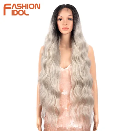 Perucas Peruca Sintética Lace Front 36 Polegadas Longa Ondulada Onda Profunda Ombre Loiro Resistente ao Calor Cosplay Feminina | Loja dos Cabelos