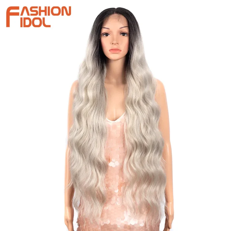 Perucas Peruca Sintética Lace Front 36 Polegadas Longa Ondulada Onda Profunda Ombre Loiro Resistente ao Calor Cosplay Feminina | Loja dos Cabelos