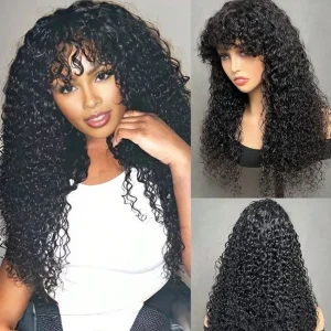 Perucas Peruca de Cabelo Humano Onda de Água com Franja para Mulheres, Cacheada Profunda 18 a 32 Polegadas, Cor Natural Remy | Loja dos Cabelos