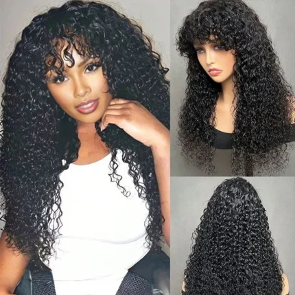 Perucas Peruca de Cabelo Humano Onda de Água com Franja para Mulheres, Cacheada Profunda 18 a 32 Polegadas, Cor Natural Remy | Loja dos Cabelos
