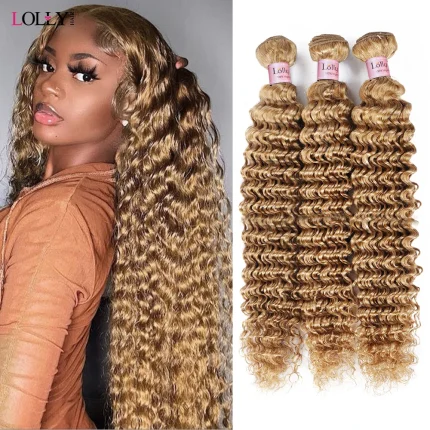 Extensões de cabelo Natural Cabelo Humano Loiro Mel #27 Ondulado Profundo – Pacotes Brasileiros 100% Natural (3 ou 4 Unidades) | Loja dos Cabelos
