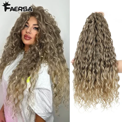 Extensões de cabelo Sintético Cabelo Sintético Ondulado Profundo Torção de Crochê – Tranças Encaracoladas com Fibra de Alta Temperatura | Loja dos Cabelos