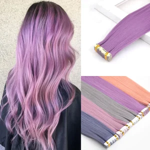 Extensões de cabelo Sintético Extensões de Cabelo Adesivas Invisíveis Sintéticas Coloridas Rosa Roxo Azul 10 Peças | Loja dos Cabelos