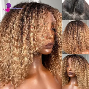 Perucas Peruca Afro Encaracolada Loira Mel de Cabelo Humano com Renda Frontal 360 para Mulheres Negras | Loja dos Cabelos